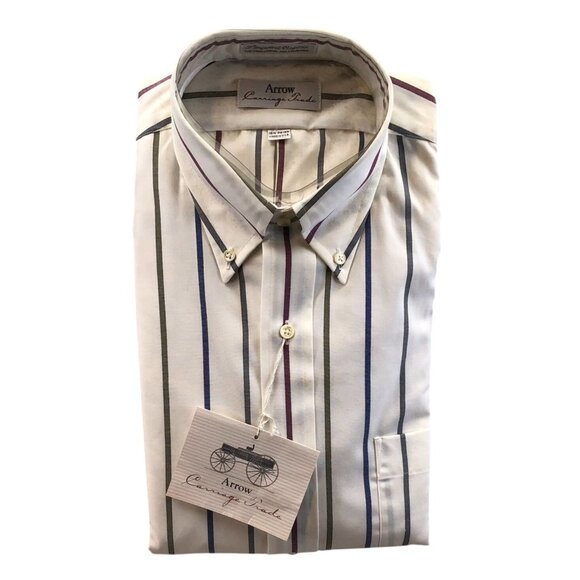 NWT Arrow Carriage Trade Men Dress Shirt Sze 15.5 Neck White Striped Button-Down - Picture 1 of 6
